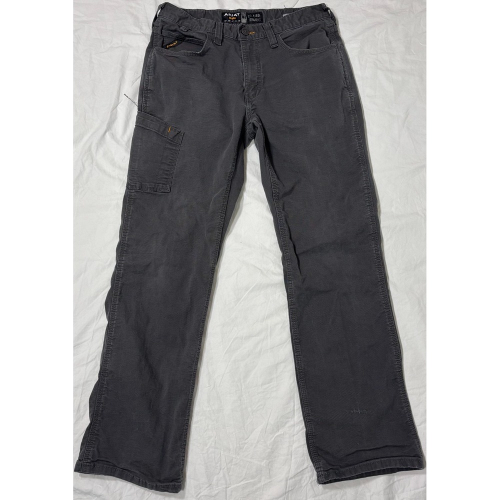 Ariat Mens Rebar M4 Relaxed Straight Jeans Gray Dura Stretch Workwear 31x32